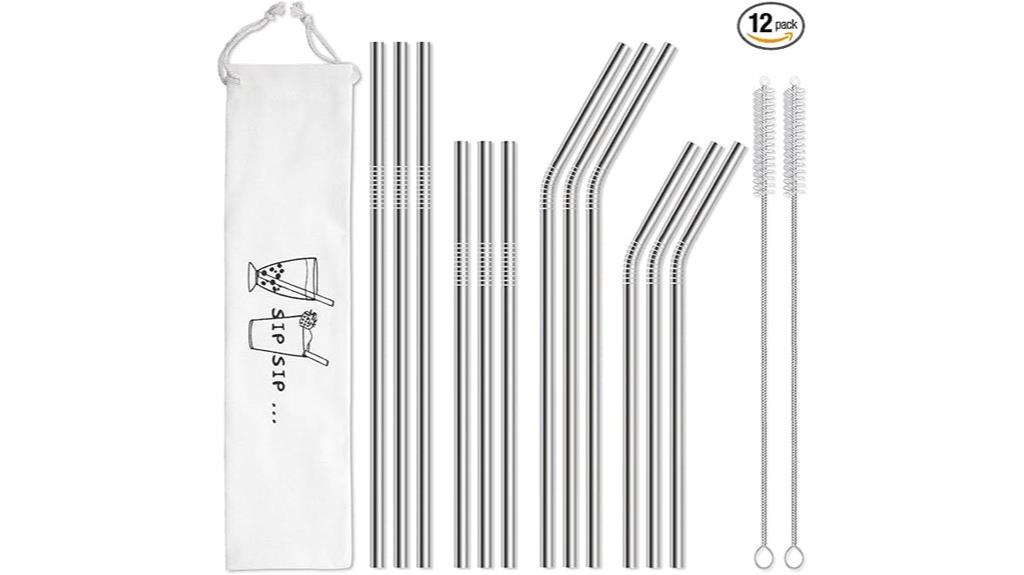 12 pack stainless steel straws