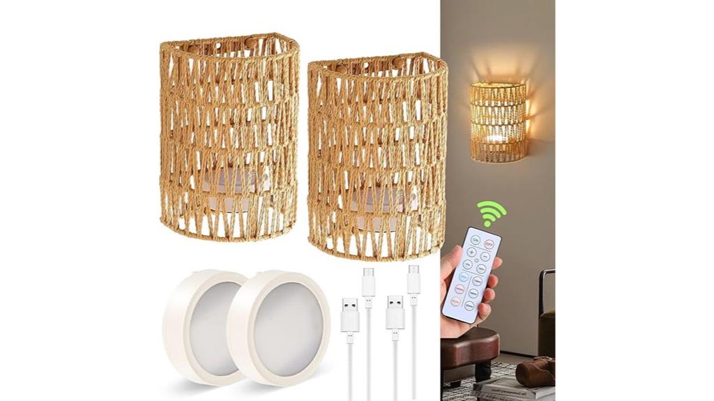 battery powered rattan sconces