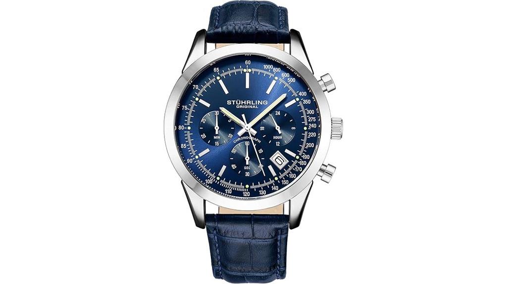 blue dial leather chronograph