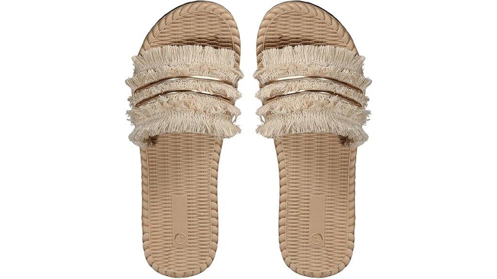 boho fringe beach slides