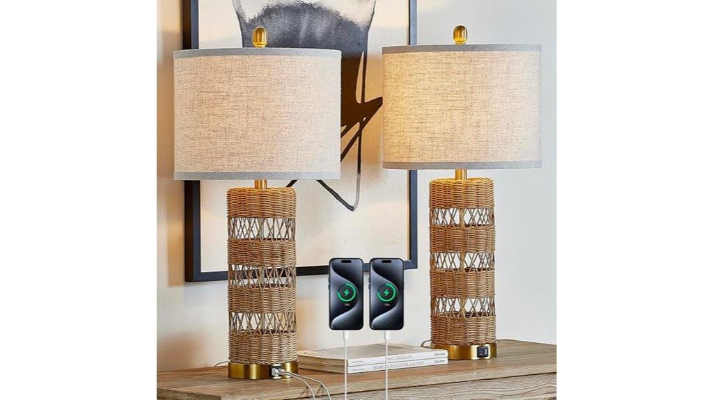 boho rattan lamp set