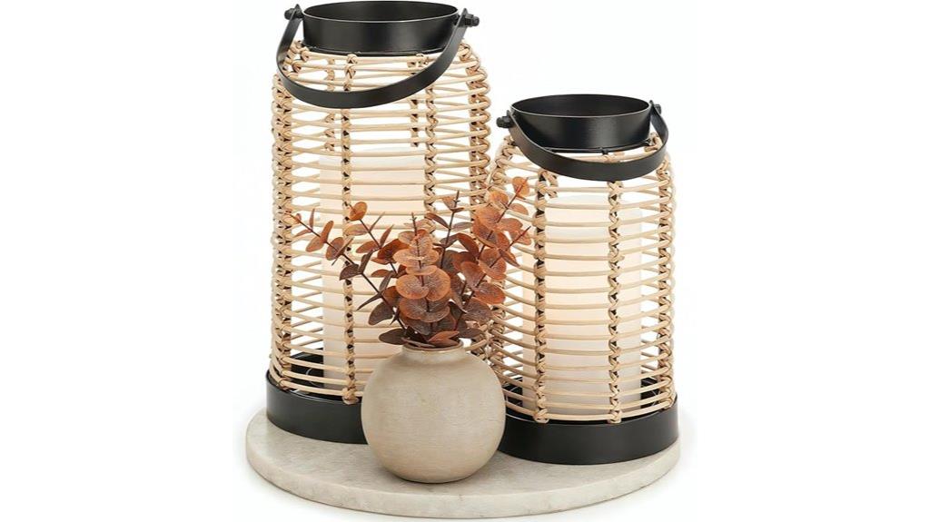boho rattan lanterns decor