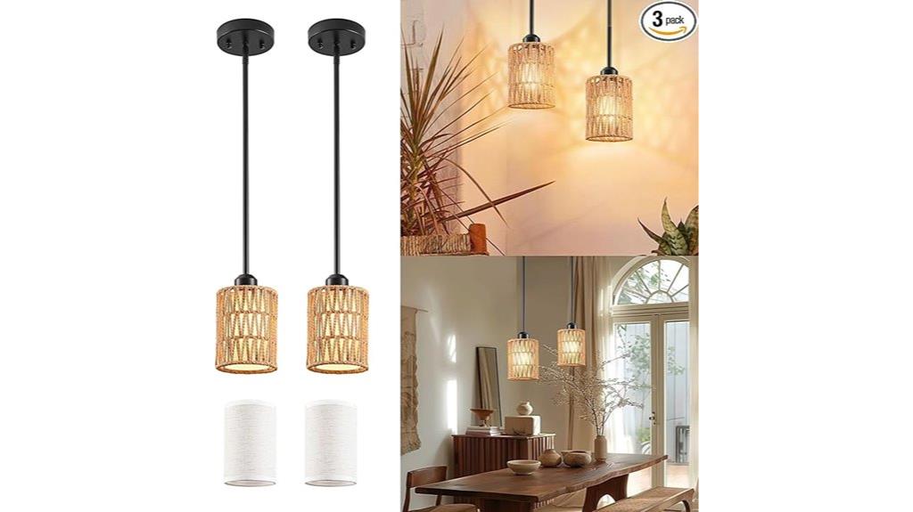 boho rattan linen pendant