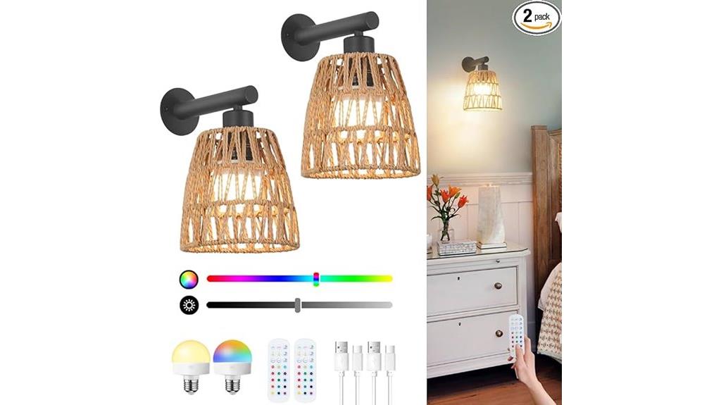 boho rattan sconce set