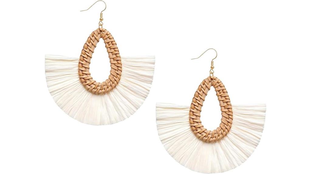 boho straw dangle earrings