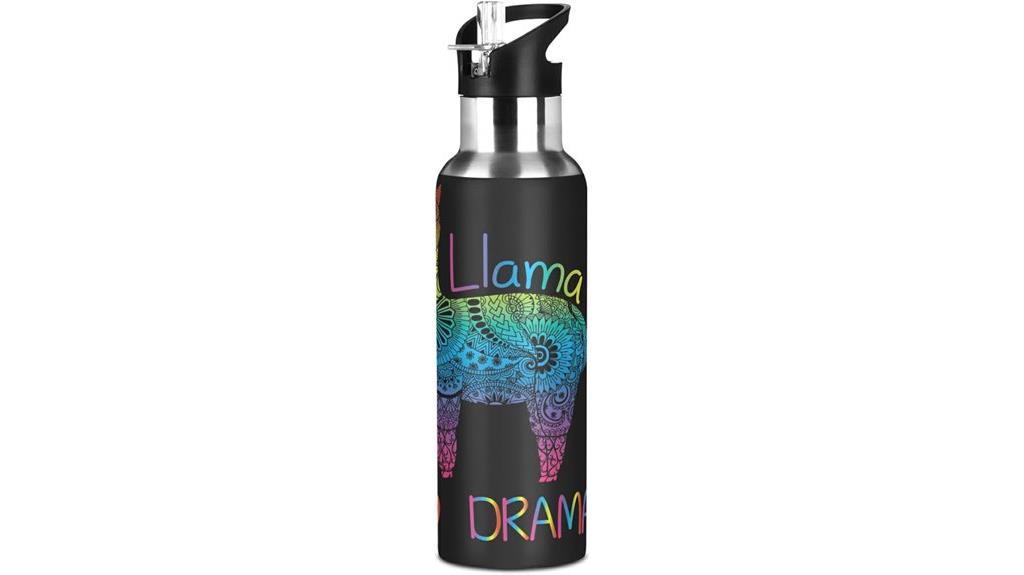 colorful llama water bottle