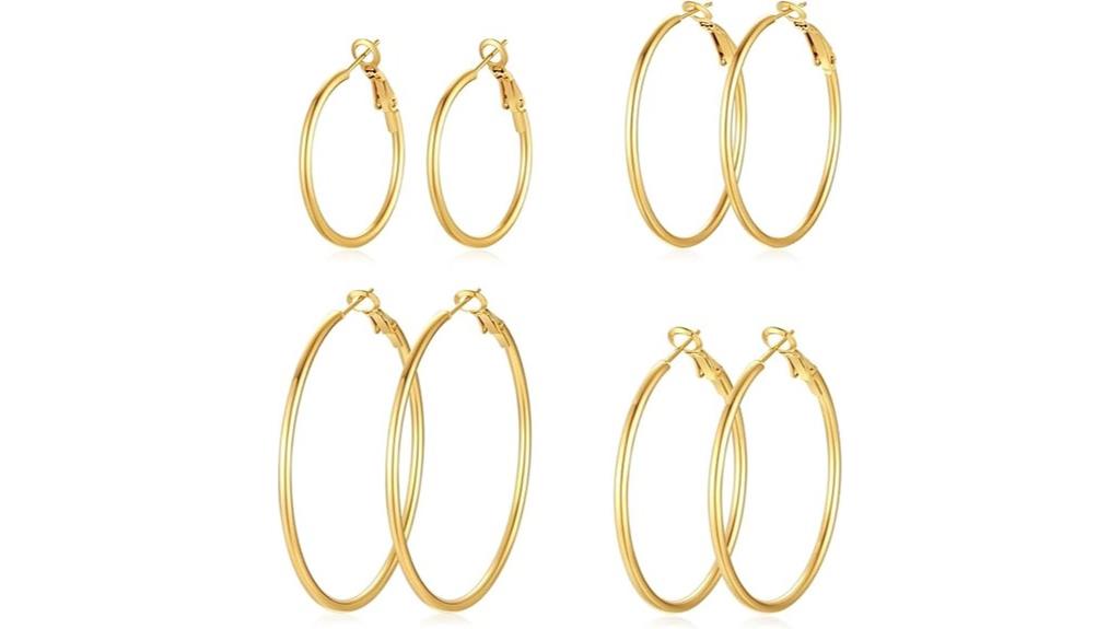four silver and gold hoop earrings