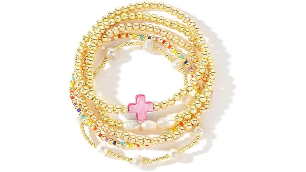 gold pearl cross bracelets