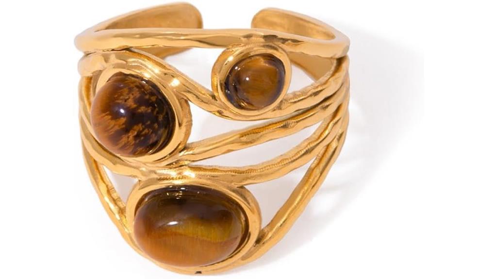 gold plated tiger eye ring