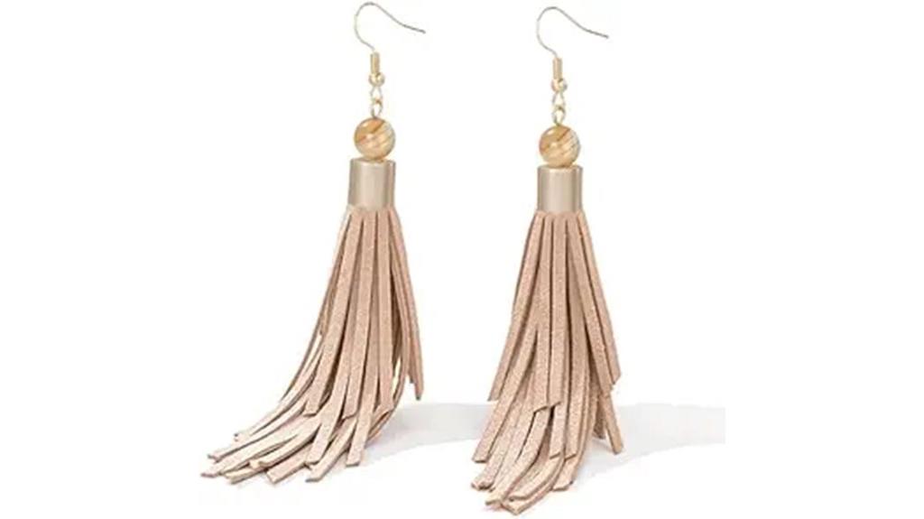 leather layered tassel earrings
