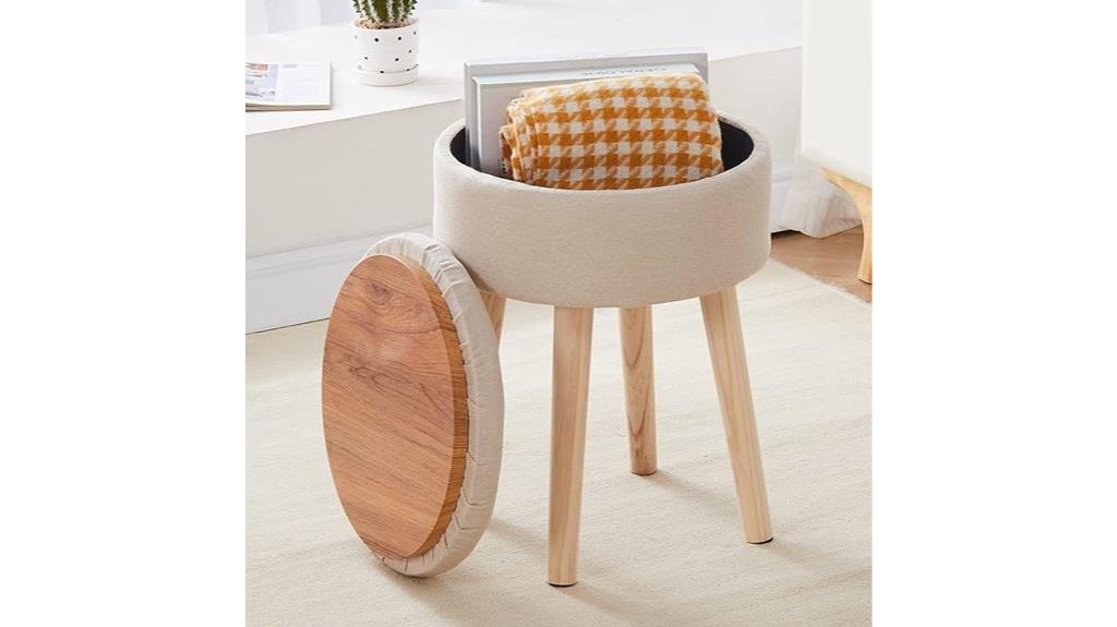 linen ottoman with wood