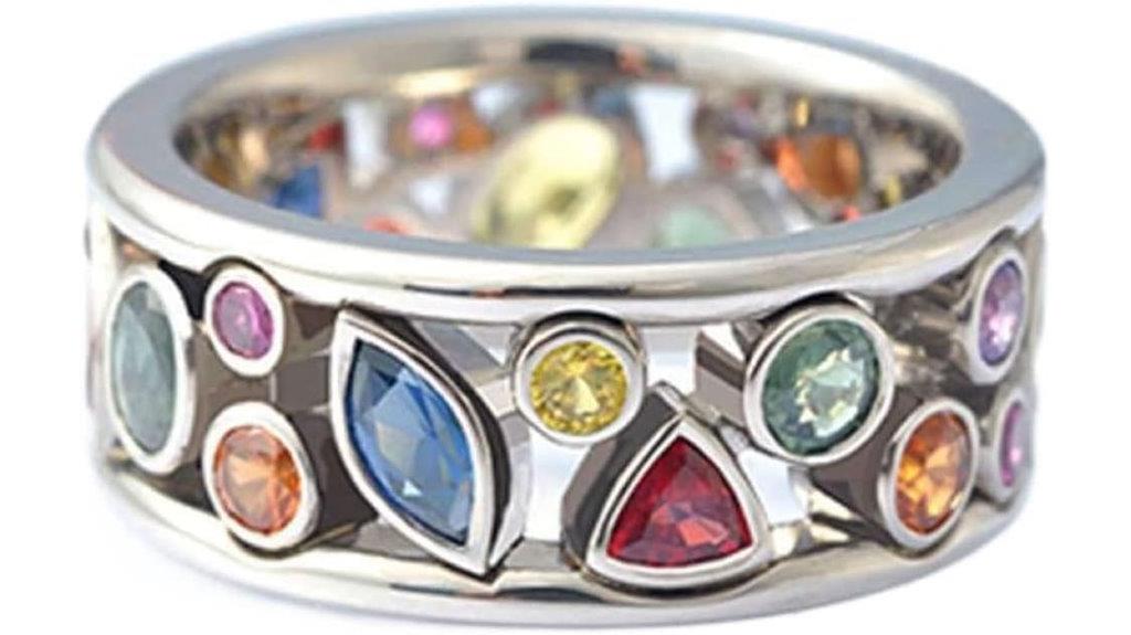 multicolored crystal silver ring