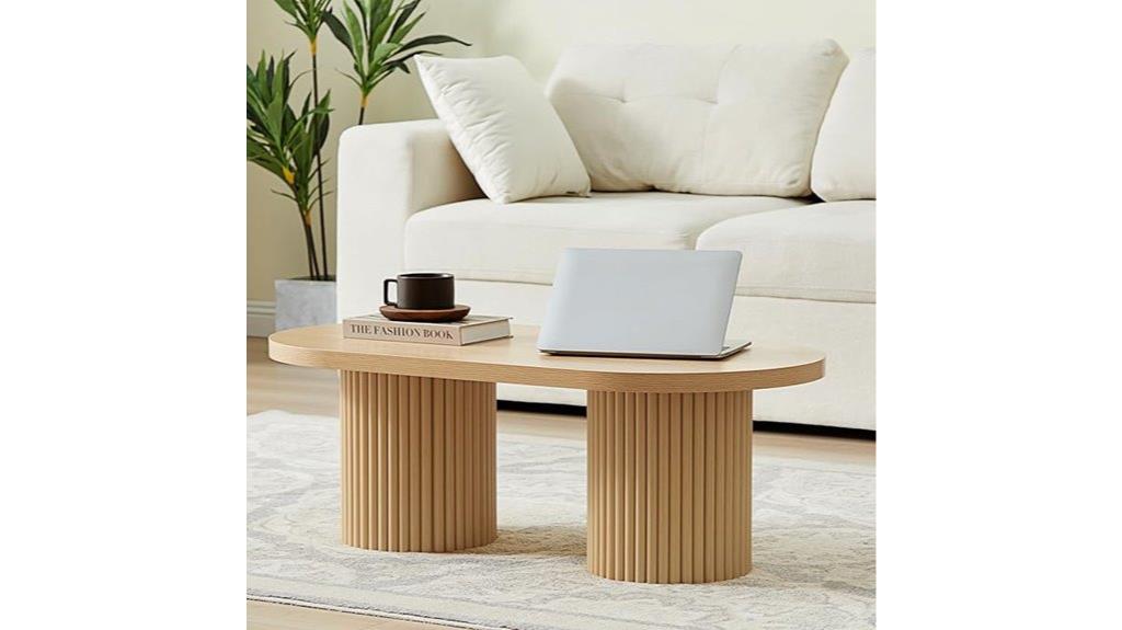 oval fluted wood coffee table
