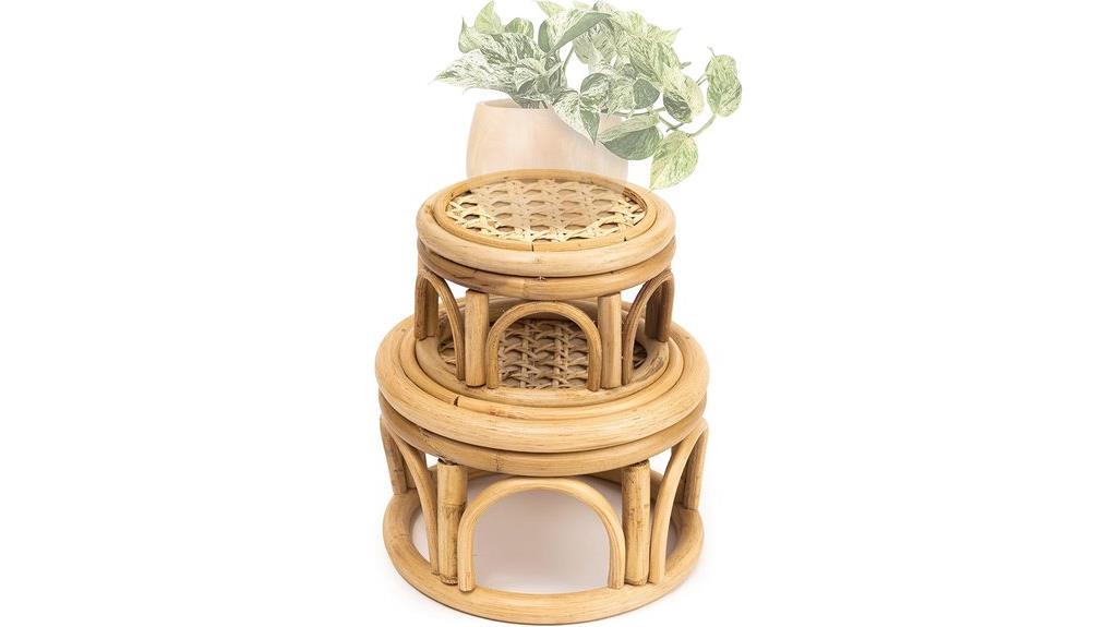 pair of compact rattan stands