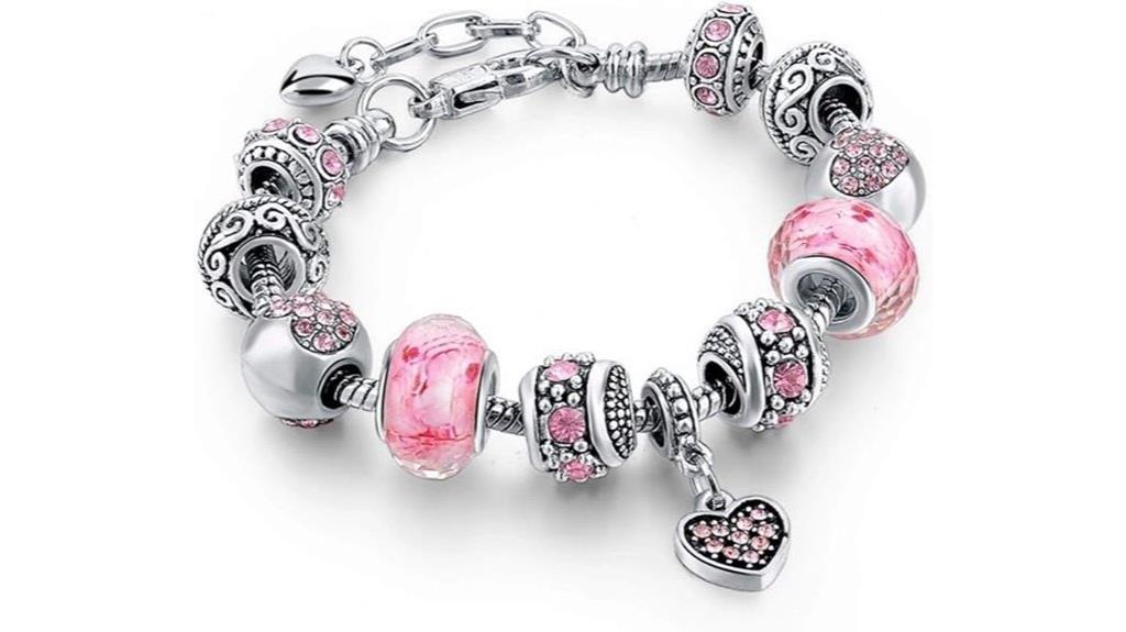 pink hearts silver bracelet