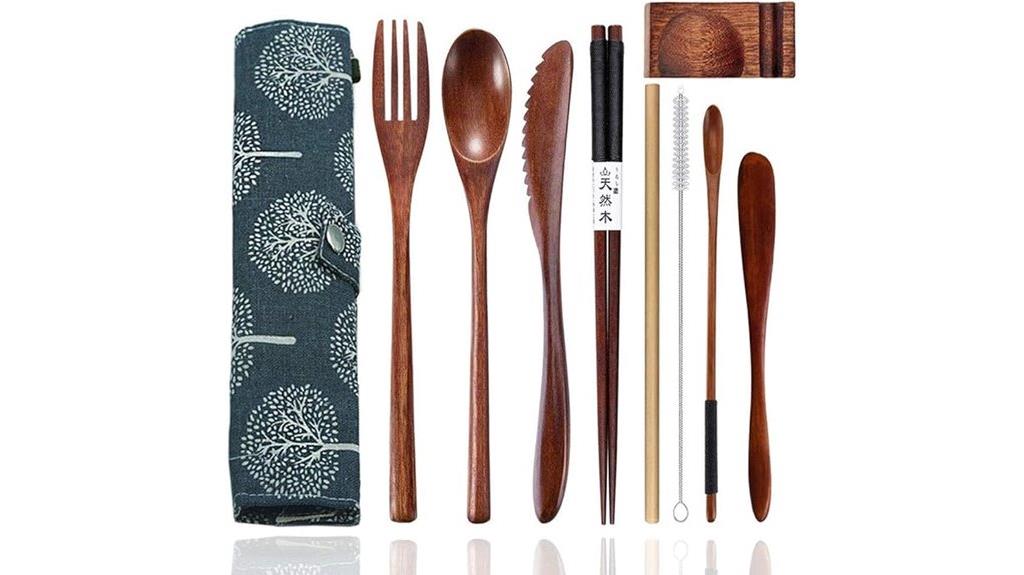 portable bamboo utensil set