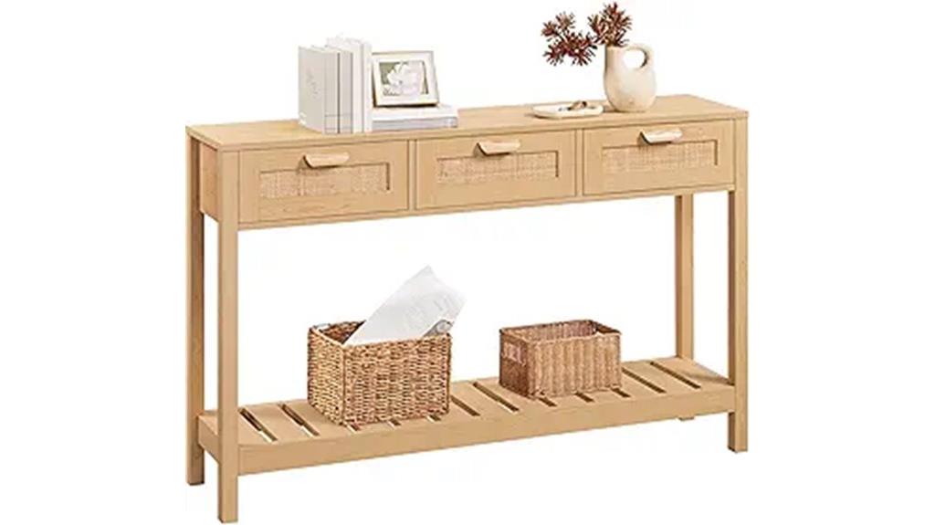 rattan console with drawers