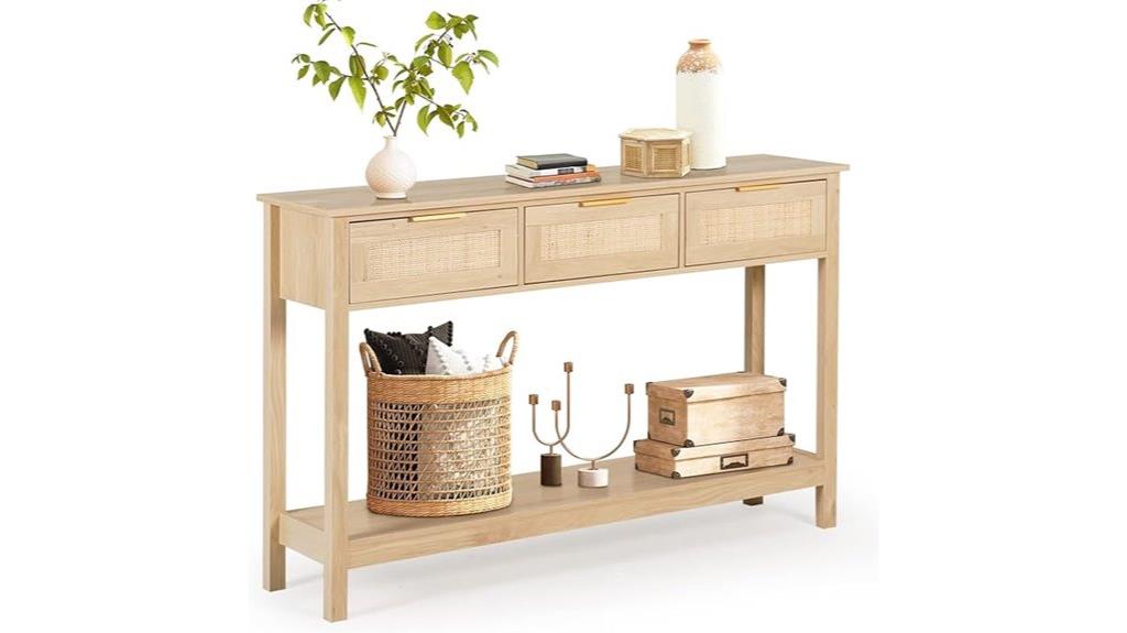 rattan console with drawers