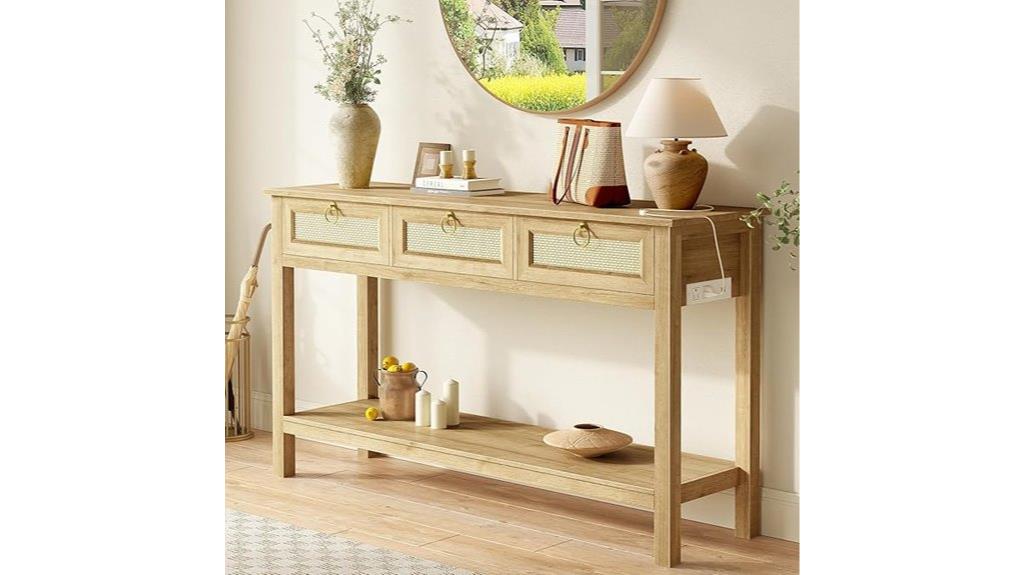 rattan console with outlets