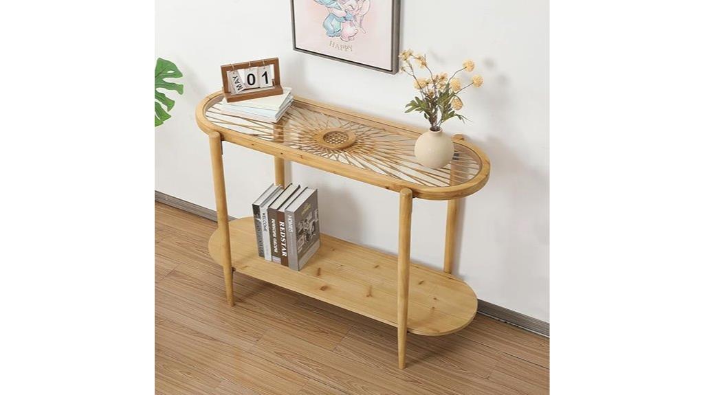 rattan glass wood console