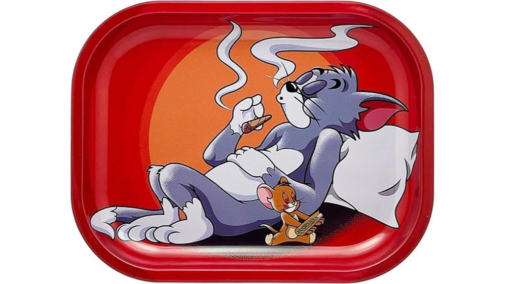 red metal rolling tray