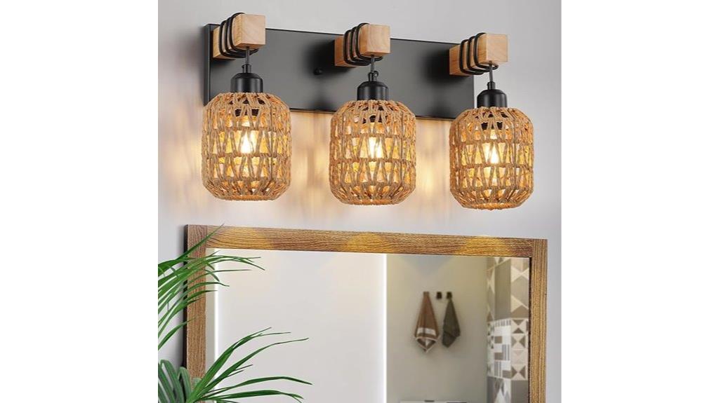 rustic wood wicker vanity lights