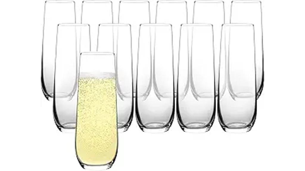 set of 12 stemless champagne glasses