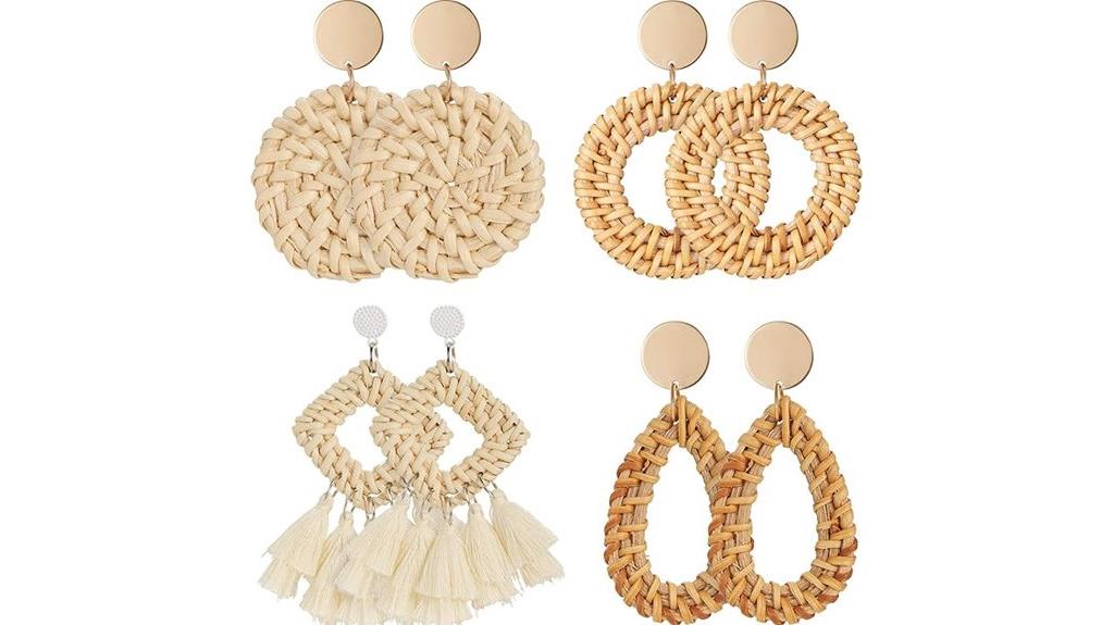 set of four rattan earrings