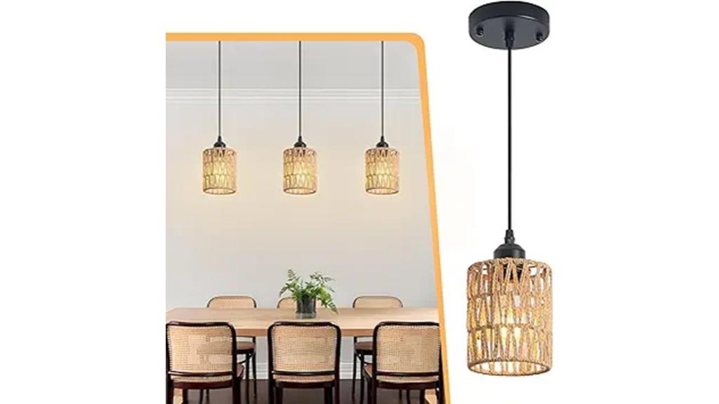 set of three rattan pendant lights