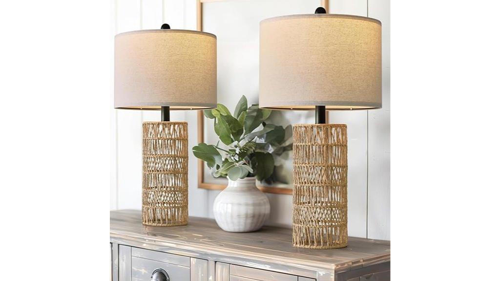 set of two rattan lamps