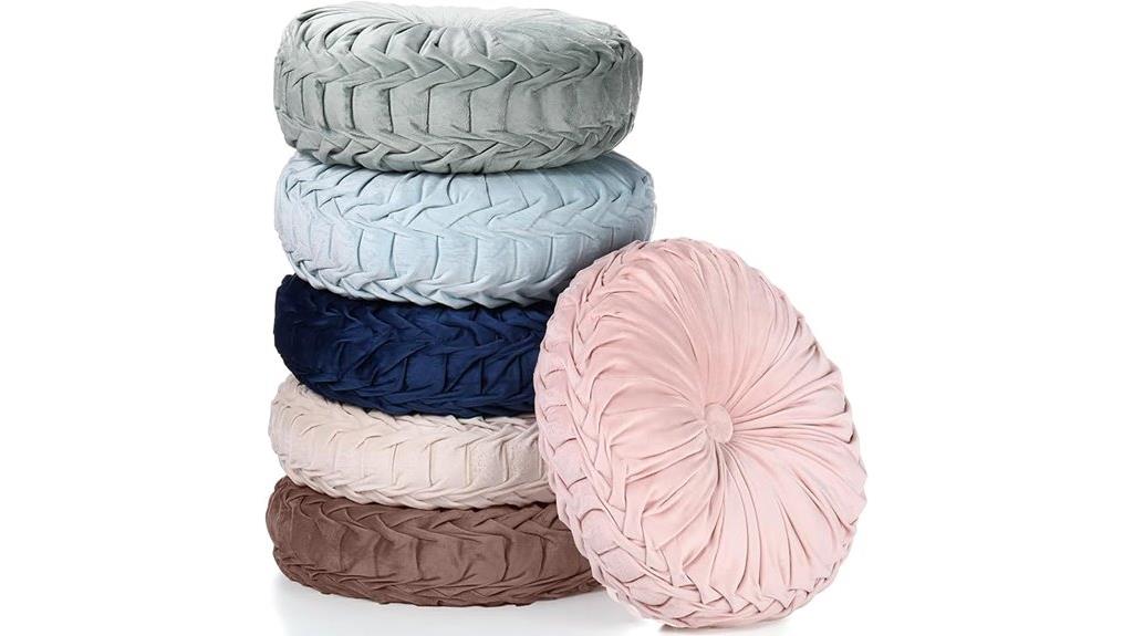 six round velvet pillows