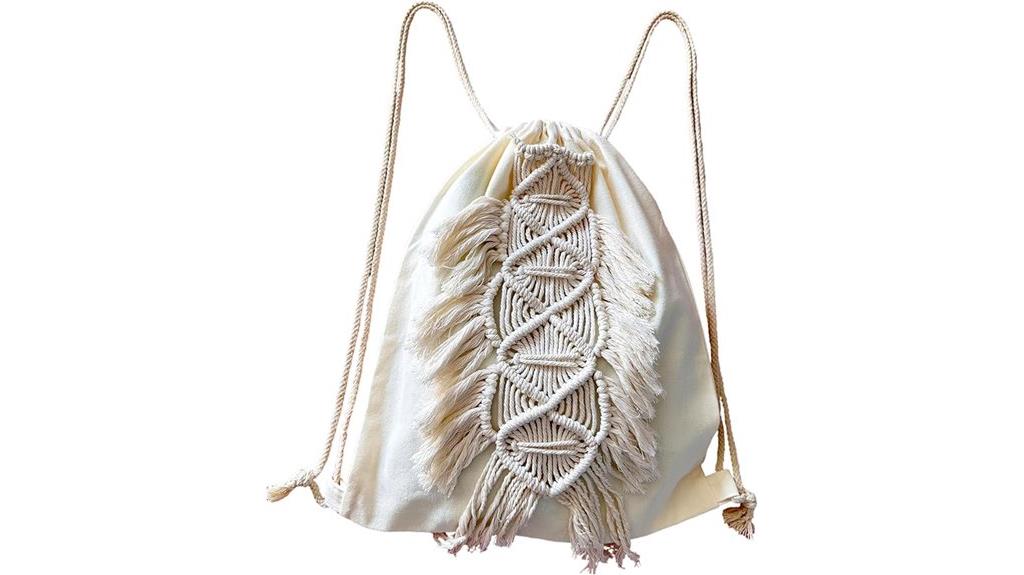 tassel macrame drawstring backpack