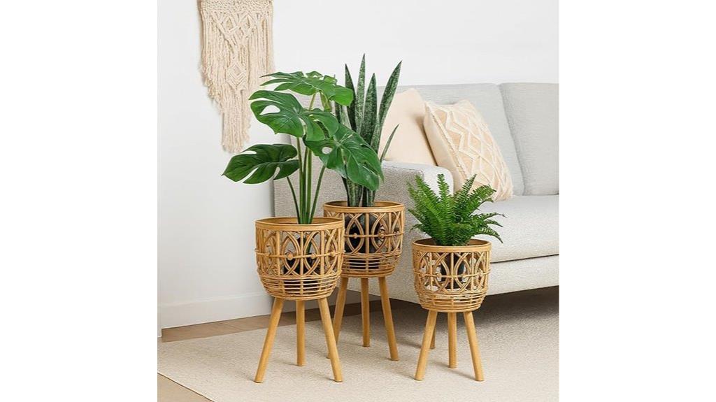 three wooden planter set