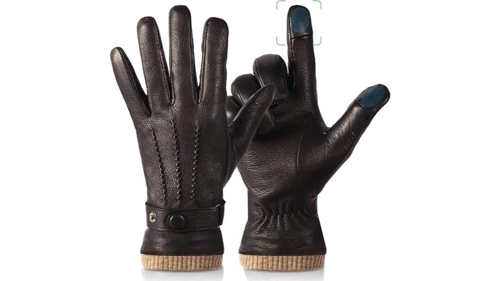 touchscreen windproof leather gloves