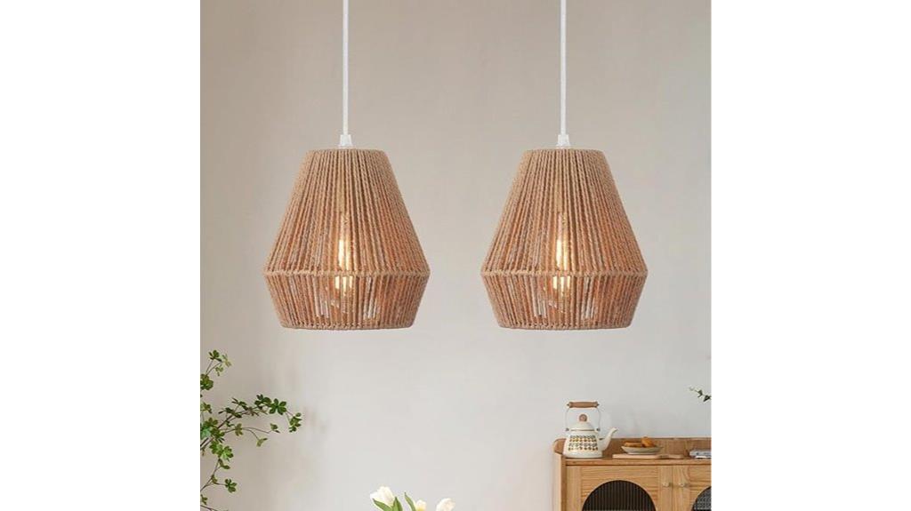 two wicker rattan pendant lights