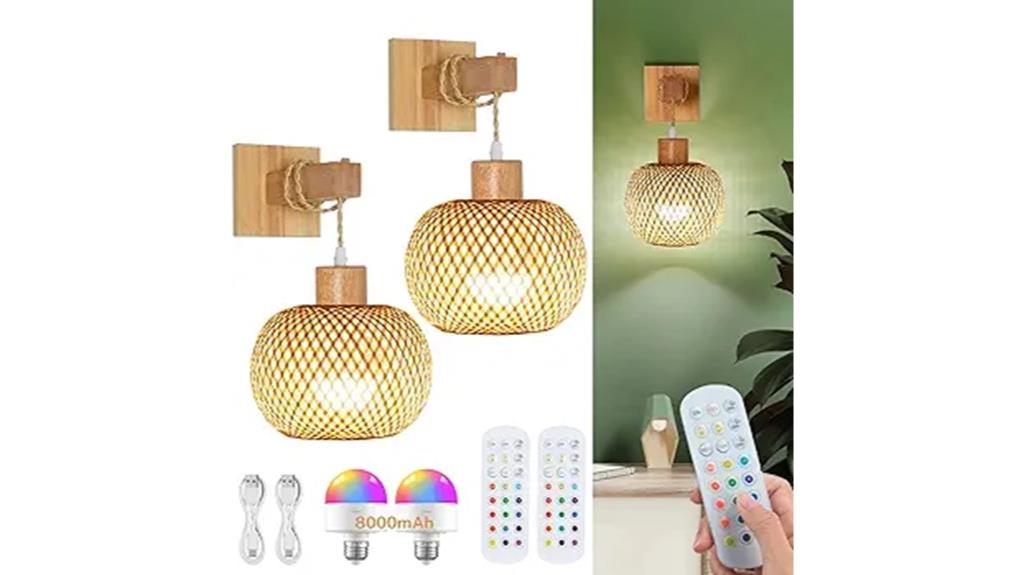 wireless rattan wall sconces