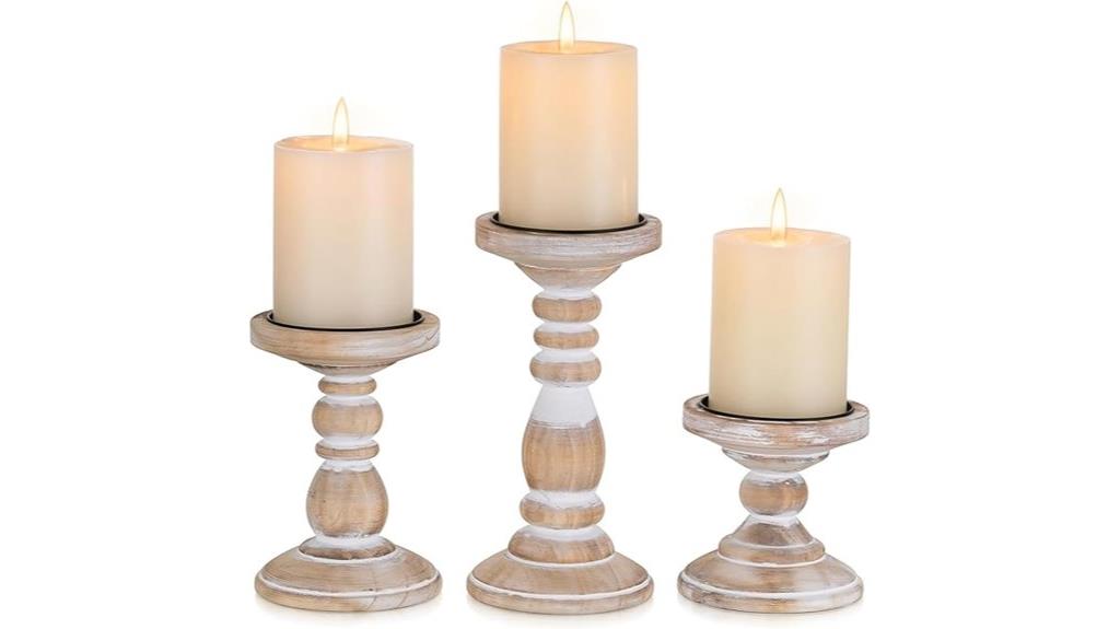 wooden candle holder set
