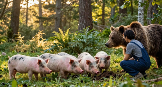 Pigs fight off hungry bear
