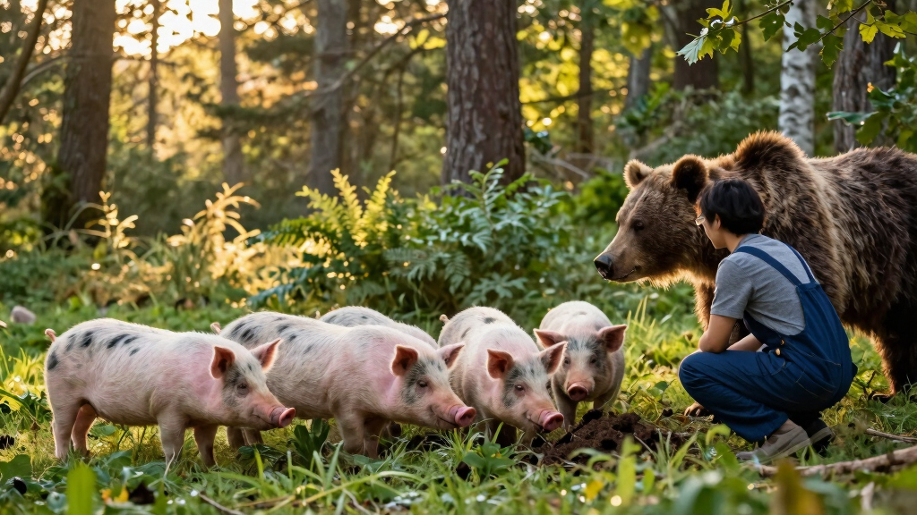 Pigs fight off hungry bear