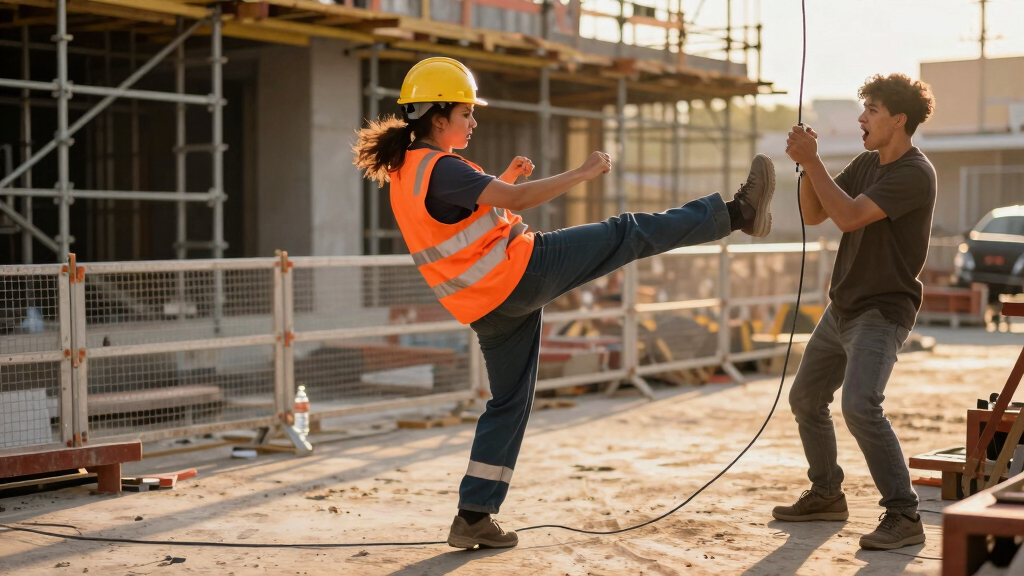 Worker Saves Colleague with Flying Kick from Electric Shock